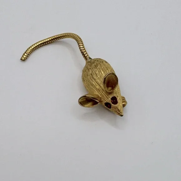 VINTAGE Gold Tone & Crystal Mouse Pin - Picture 5 of 9